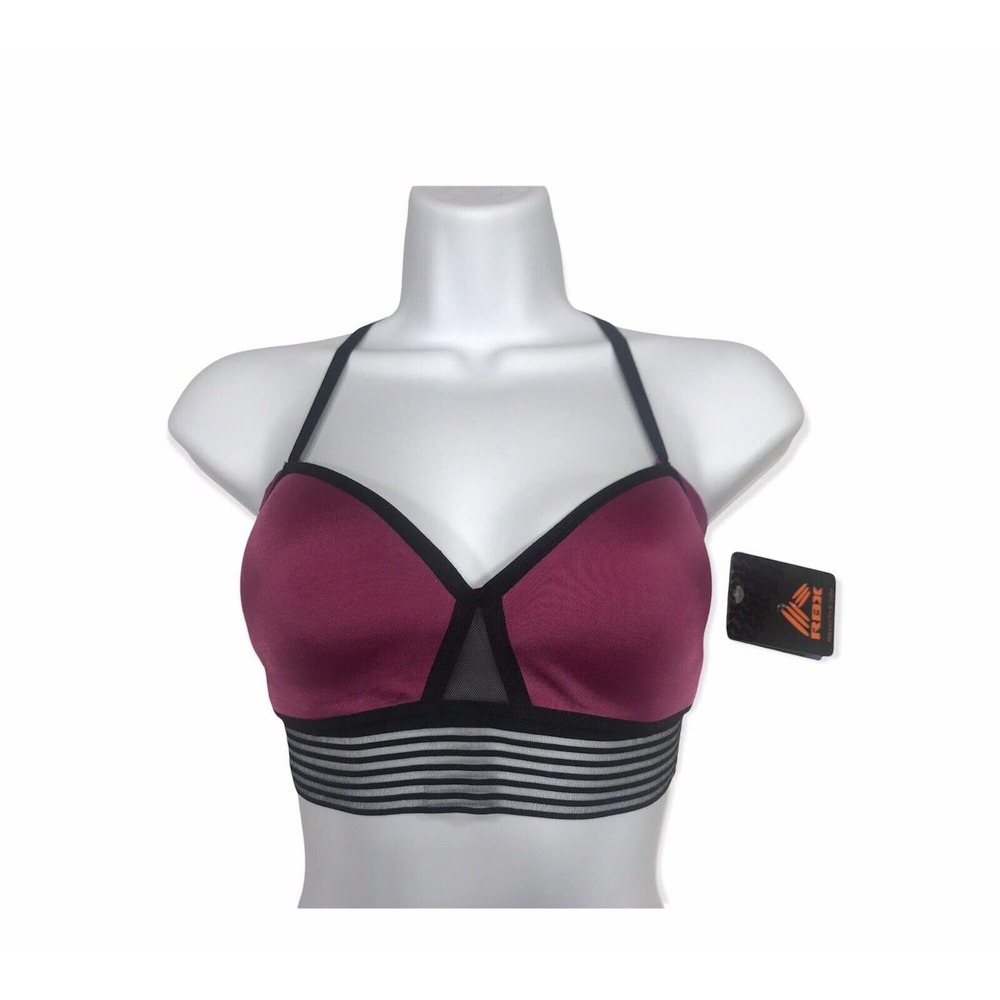 RBX Sports Bra Womens Small S Medium Support Halter Padded Black Purple NEW